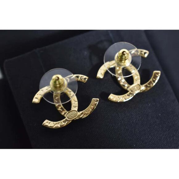 Chanel 23C Gold Crystal Interlocking CC Logo Classic Drop Statement Stud Earring - Picture 7 of 7